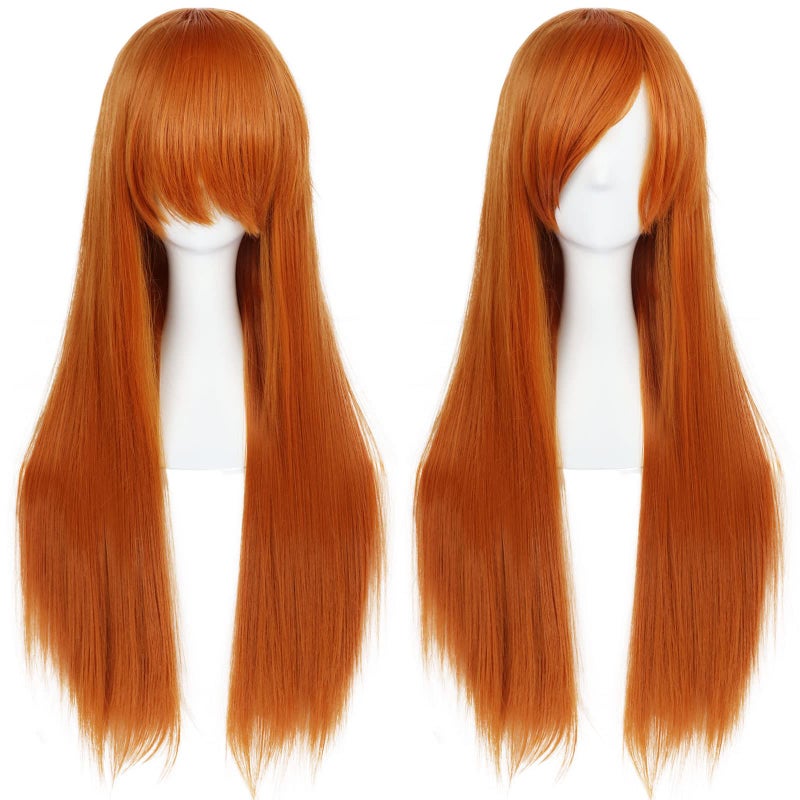 ANOGOL Wig Cap+32 in/ 80 cm Orange Wig Long Straight Orange Wig with Bangs Synthetic Hair Peluca Naranja Cosplay Wigs for Anime Cosplay Wig Ginger Wig with Bangs for Halloween Women Ginger Costume Wig - Image 2